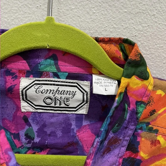 Vintage 90s Company One Cotton Button Hawaiian Floral Top Size Large Short Sleev - Picture 3 of 5